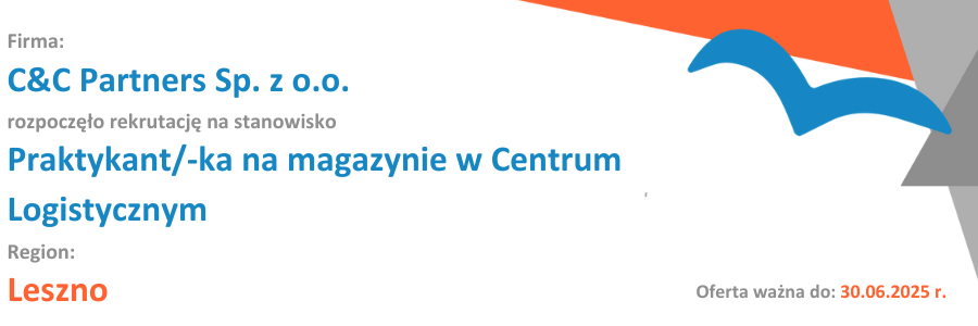 Zapoznaj się z oferta praktyki: C&C Partners Sp. z o.o. poszukuje na praktykę na stanowisko Praktykant/-ka na magazynie w Centrum Logistycznym