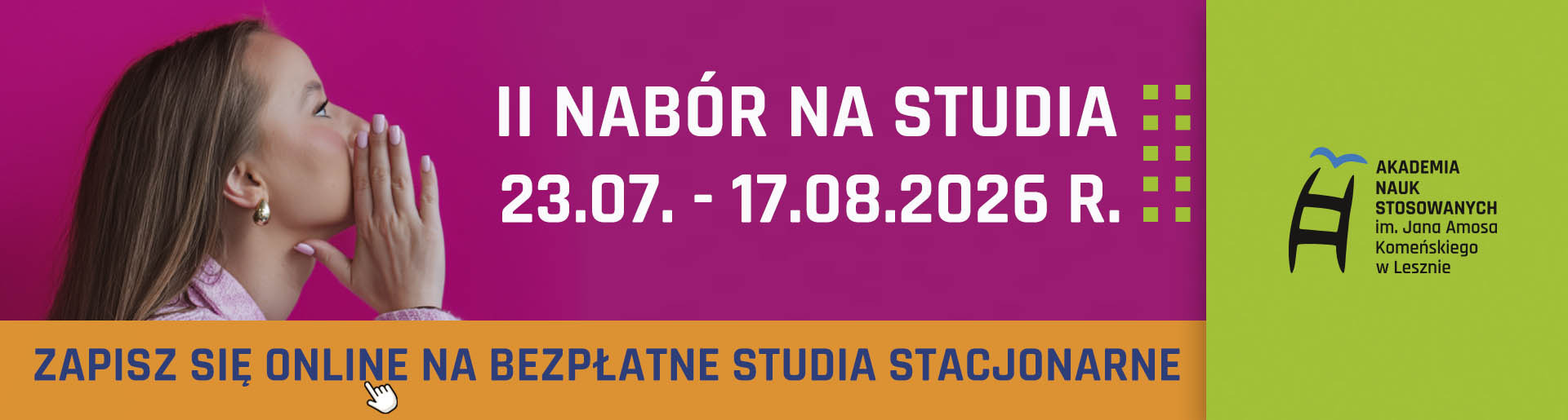 II nabór na studia. 23.07-17.08.2026 r. Zapisz się online na bezpłatne studia stacjonarne.