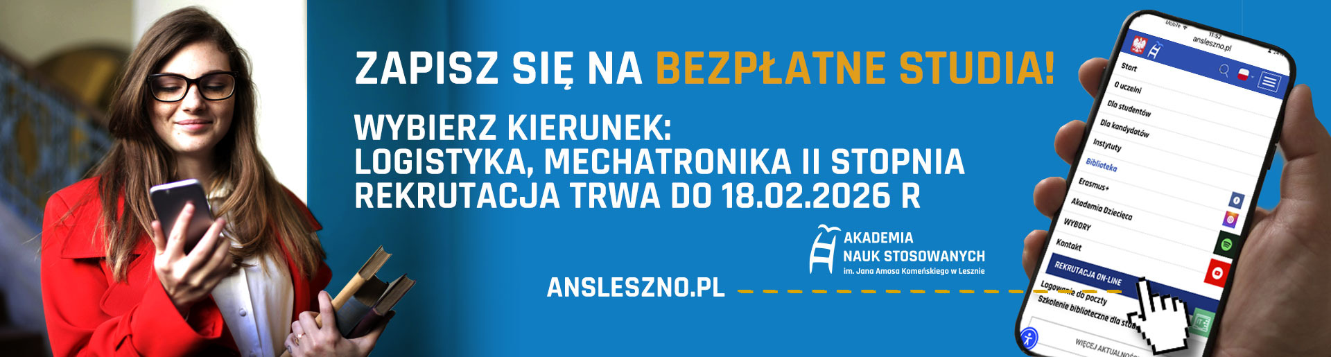 Zapisz się na bezpłatne studia! Wybierz kierunek: logistyka, mechatronika II stopnia. Rekrutacja trwa do 18.02.2026 r.