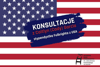 Flaga USA. Konsultacje z Caitlyn (Cady) Garcia - stypendystką Fulbrighta z USA.